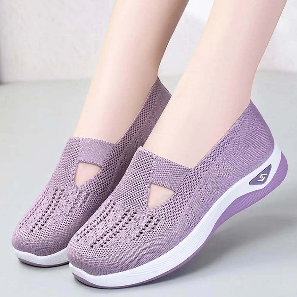 Orthowalkway Womens Shoes, Comfort Wear Orthopedic Walking Shoes for Women, Mesh Breathable Slip-On Knitted Lightweight Flat Sneakers