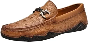 Outdoor Party Slip On Mens Loafers Shoes Moccasins Faux Crocodile Print Round Toe Leather Flat Heel Resistant Flexible