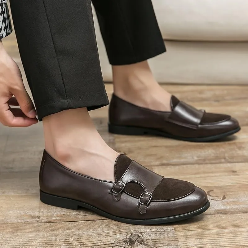 Patchwork Suede Leather Shoes British Low Top Non Slip Walking Men's Slip On Dress Casual Loafers Shoes Soft Sole Bean Shoes