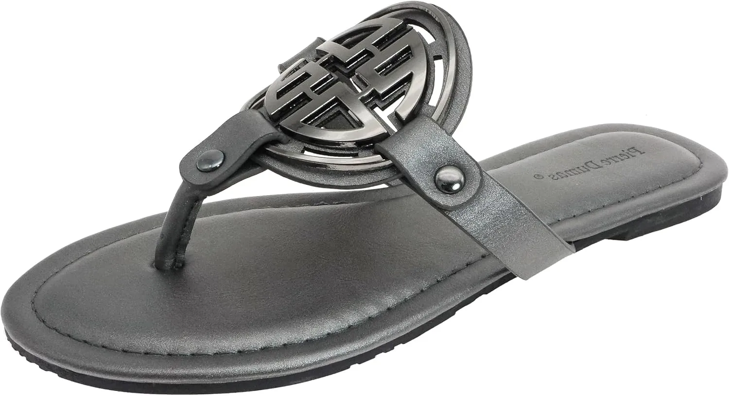 Pierre Dumas Women's Medallion Vegan Slide Thong Flip Flop Flat Sandal
