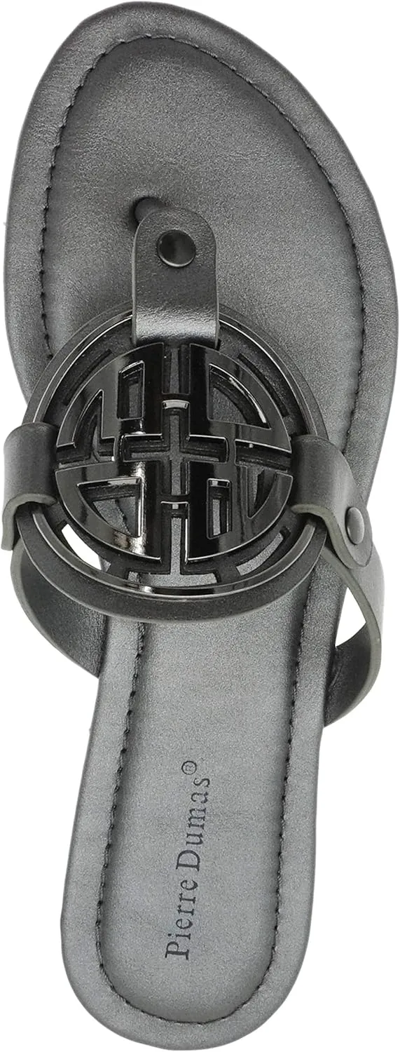 Pierre Dumas Women's Medallion Vegan Slide Thong Flip Flop Flat Sandal