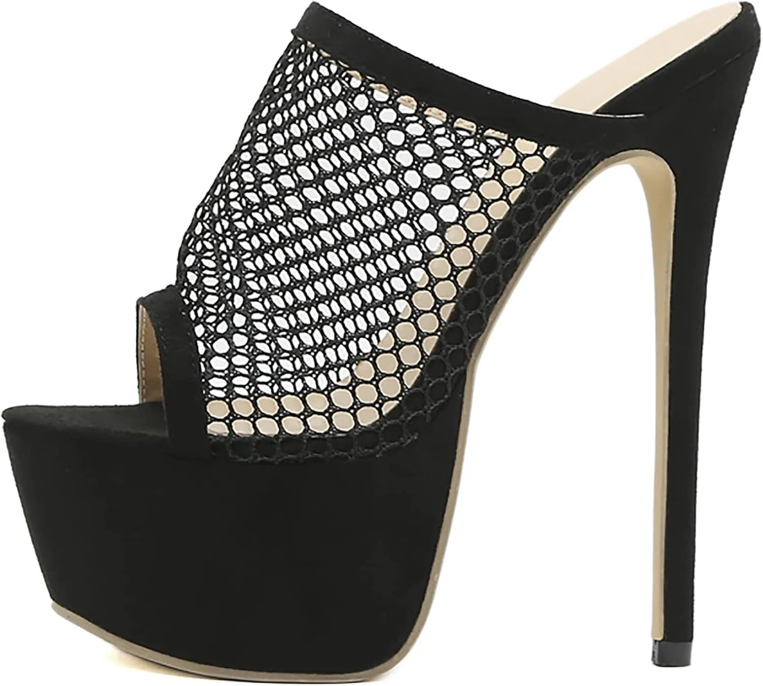 Platform Mules for Women Breathable Mesh Peep Toe Mules High Heels Sandals Summer Shoes Lady Pumps