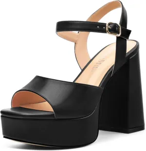 Platform Sandals High Heels for Women Comfortable Chunky Heel Square Open Toe Pumps with Adjustable Ankle Strap Women's Wedding Party Pumps