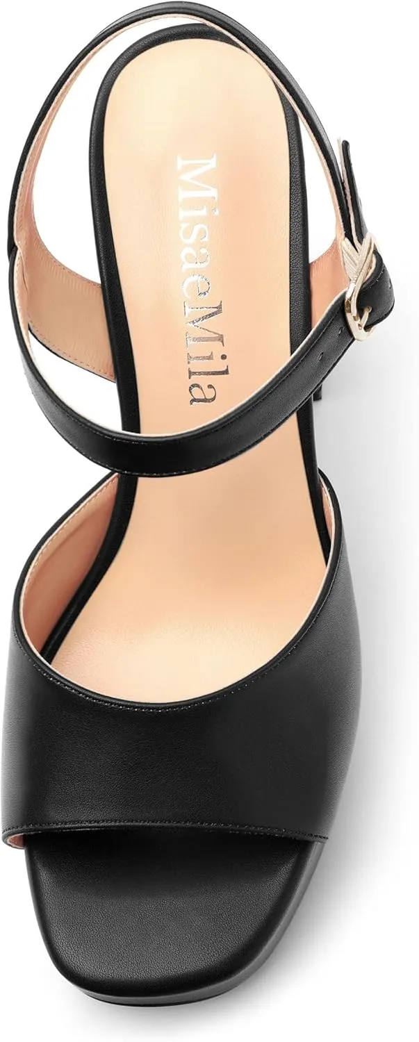 Platform Sandals High Heels for Women Comfortable Chunky Heel Square Open Toe Pumps with Adjustable Ankle Strap Women's Wedding Party Pumps