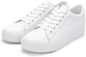 Platform Sneakers for Women 2 Inches Height Boost Hidden Wedge Sneakers, Height Increase Canvas Heel Sneakers Fashion White Sneakers for Women and Girls
