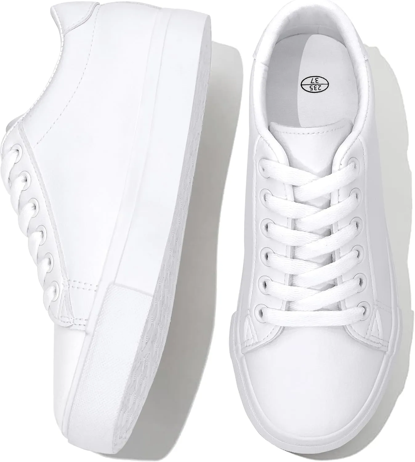 Platform Sneakers for Women 2 Inches Height Boost Hidden Wedge Sneakers, Height Increase Canvas Heel Sneakers Fashion White Sneakers for Women and Girls