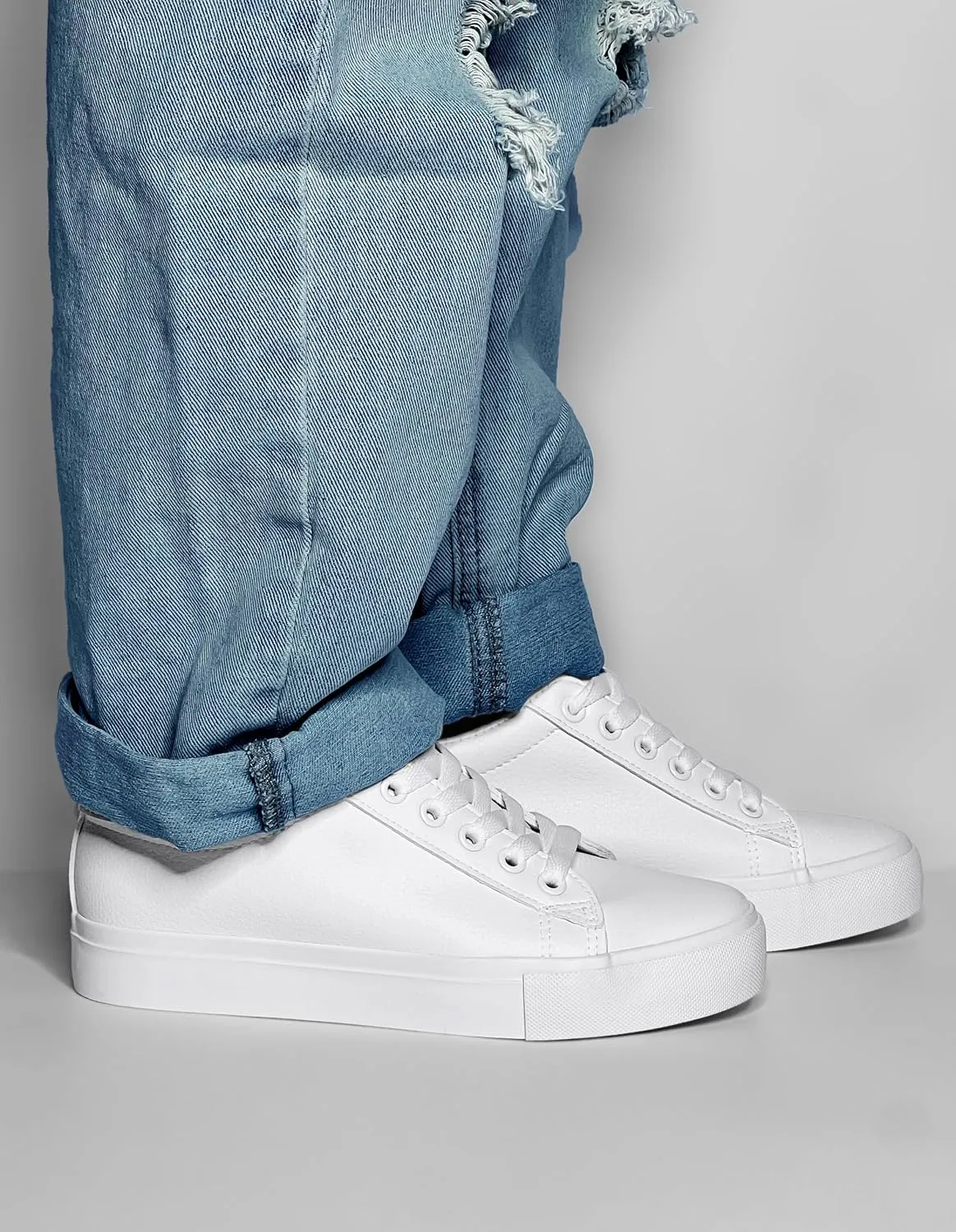 Platform Sneakers for Women 2 Inches Height Boost Hidden Wedge Sneakers, Height Increase Canvas Heel Sneakers Fashion White Sneakers for Women and Girls