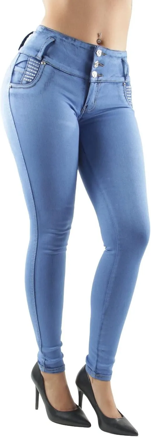 Plus/Junior Size Butt Lift Levanta Cola Mid Waist Fashion Skinny Denim Jeans