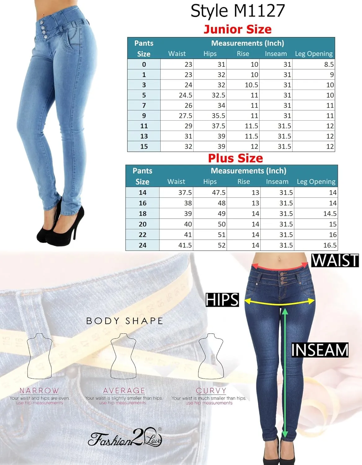 Plus/Junior Size Colombian Design High Waist Butt Lift Levanta Cola Skinny Jeans