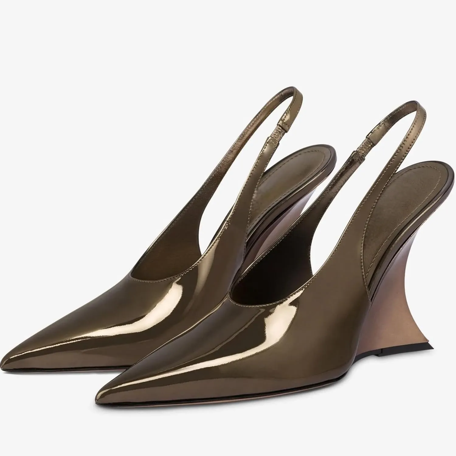 Pointed Toe Slingback Wedge Heels for Women – 4.1 Inch High Heels Pumps for Party Wedding Evening Dress