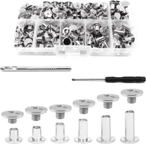 Professional 110 Sets Leather Belt Repair Kit with Chicago Screws – Durable Stainless Steel Rivets for Leather Crafting, Bag, Purse & Collar Making (Silver)