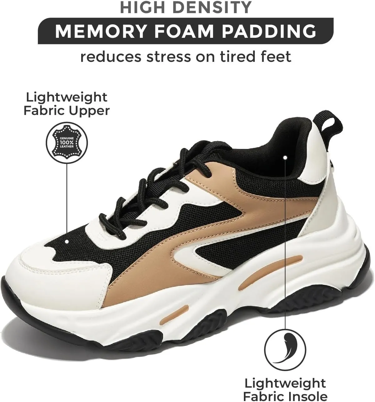 Project Cloud Chunky Platform Sneakers for Women - Comfortable Memory Foam Insole Shoes for Women Footwear - Lace-up Womens Shoes & Fashion Sneakers (Coco)