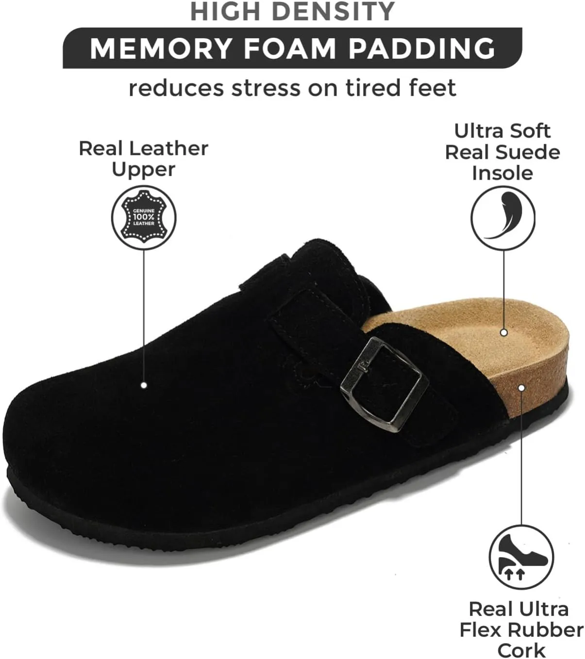 Project Cloud Genuine Leather Footbed Clogs for Women - Memory Foam Arch Support Slippers for Women - Trendy Slip-ons Women's Mules & Clogs Sandals (Benton)