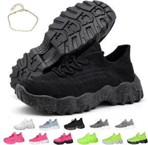 Quivale Simplysnug Women's Mesh Lace Up Lightweight Low Top Sneakers - Casual Tennis Shoes, Non Slip (Black, US8)