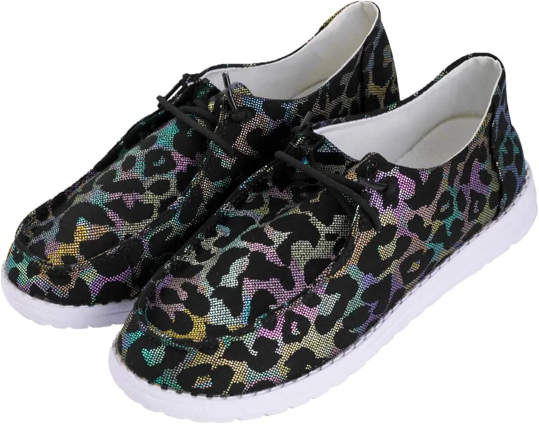 RACHAPE Cow Print Shoes Canvas Sneakers for Women Slip-Ons Flats Ladies Loafers