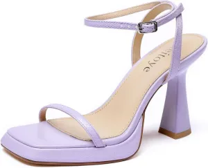 Reitoye Strappy Heels for Women Platform High Chunky Heels Square Open Toe Heeled Sandals Ankle Strap Block Heels