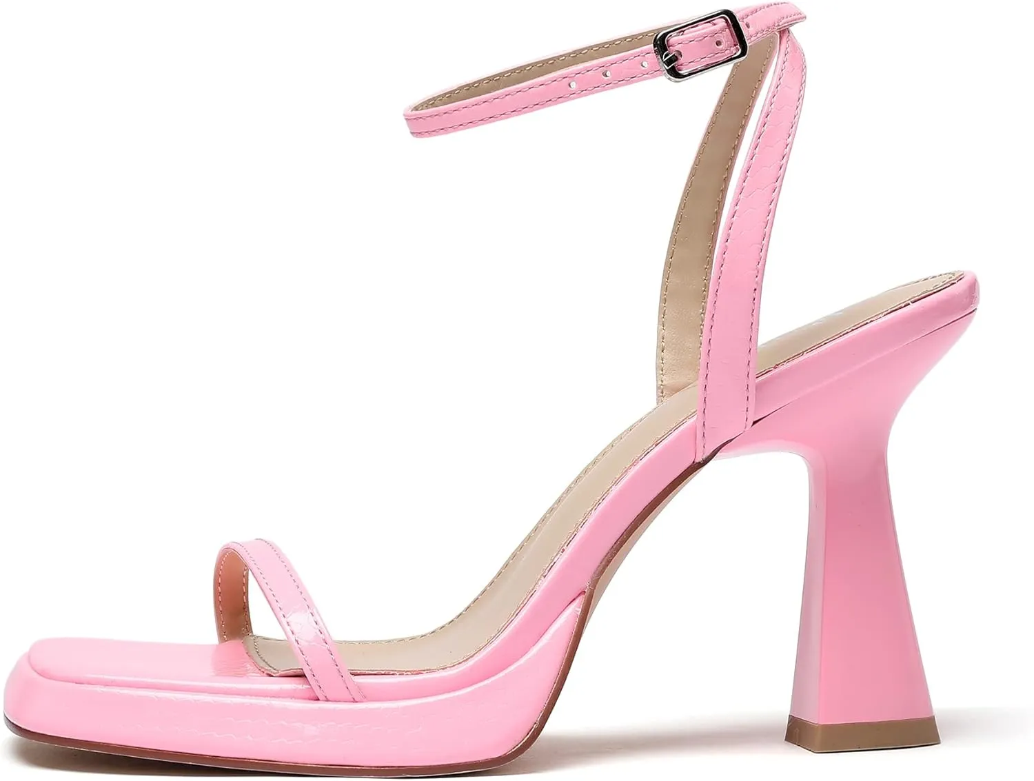 Reitoye Strappy Heels for Women Platform High Chunky Heels Square Open Toe Heeled Sandals Ankle Strap Block Heels