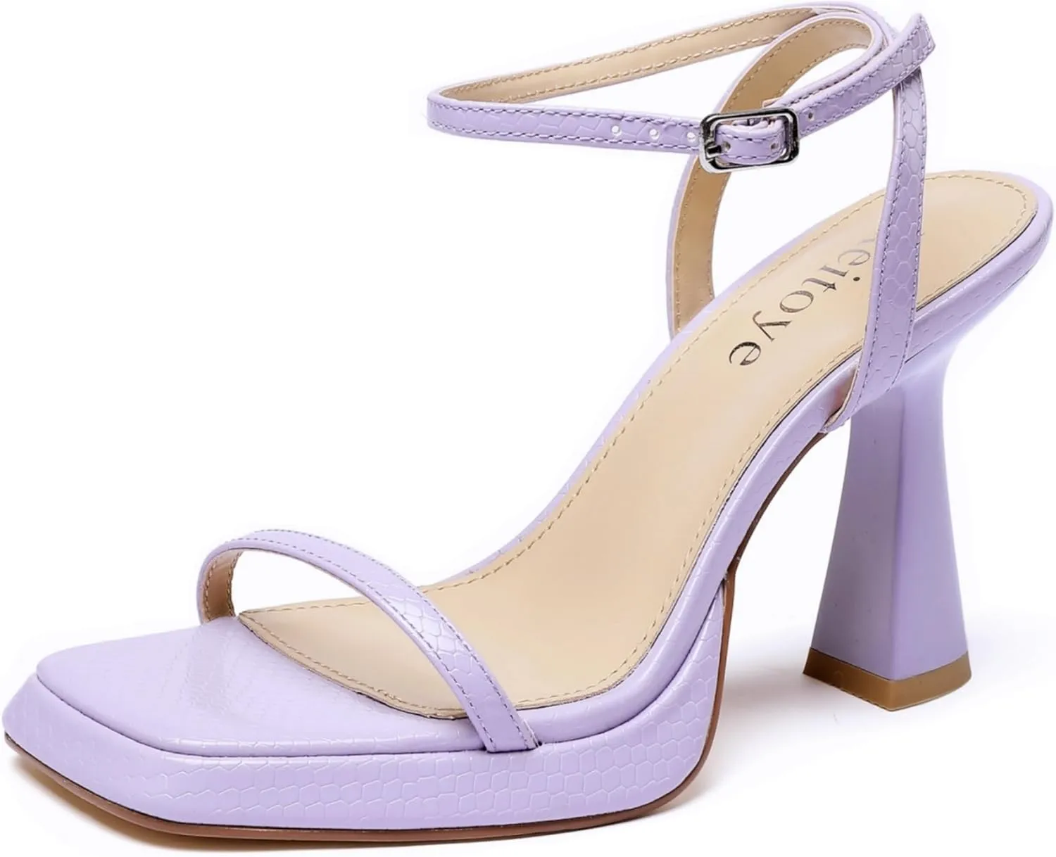 Reitoye Strappy Heels for Women Platform High Chunky Heels Square Open Toe Heeled Sandals Ankle Strap Block Heels