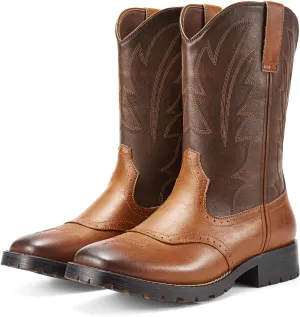 Rollda Cowboy Boots for Men Western Boots Square Toe Chunky Heel Mid-Calf Boots Classic Embroidered with Pull On Tabs