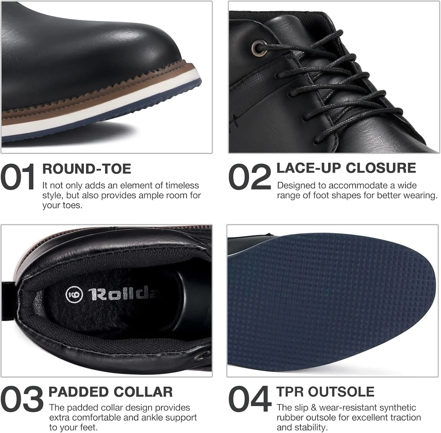Rollda Men's Chukka Boots Casual Boots Lace Up Dress Boots Shoes for Men Ankle Boots