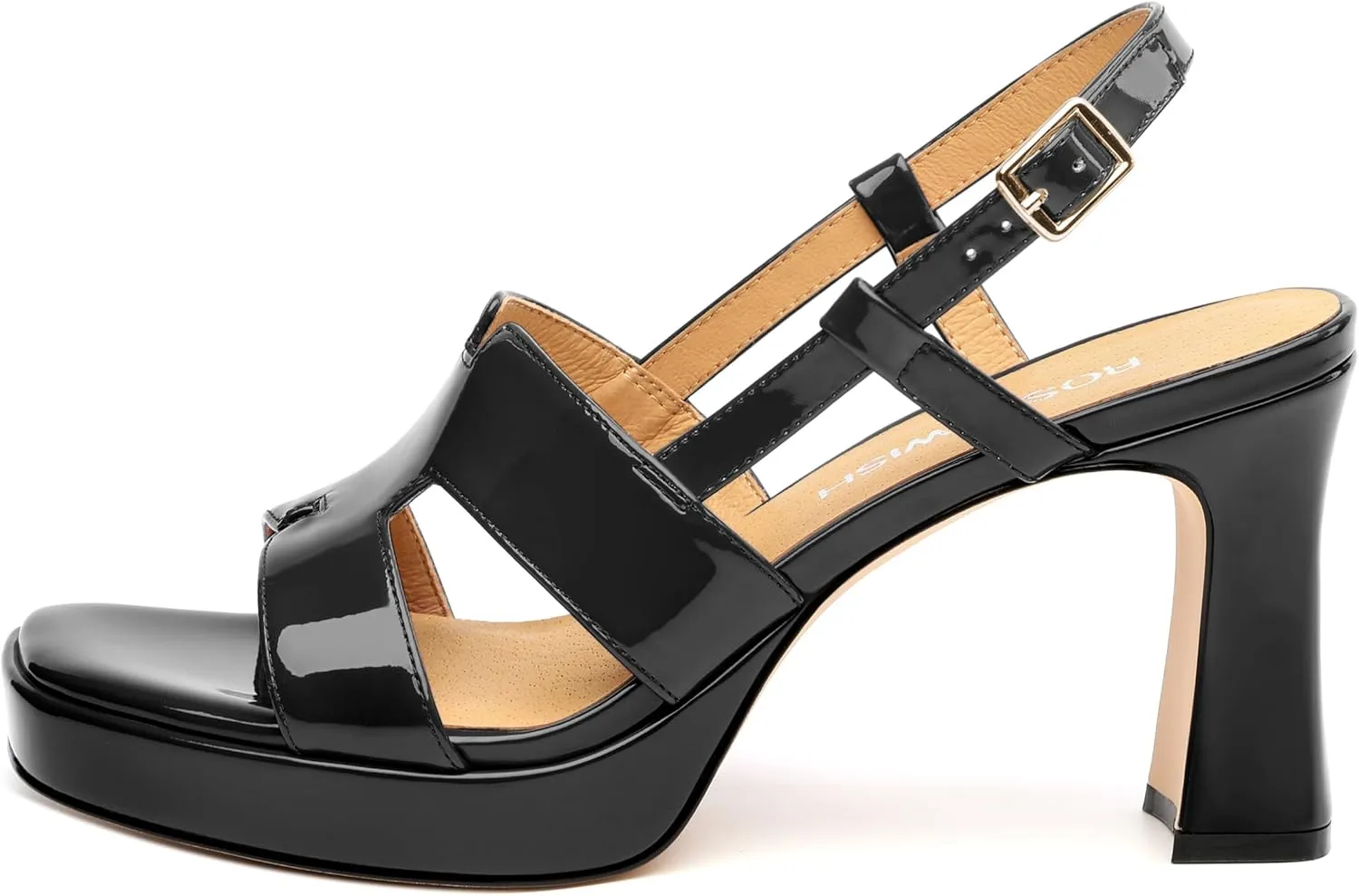 ROSERWISH Heels for Women Chunky Block Platform High Heels Square Open Toe Strappy Heel Sandals Wedding Party Prom Fashion Slingback Dress Pump Sandals Shoes