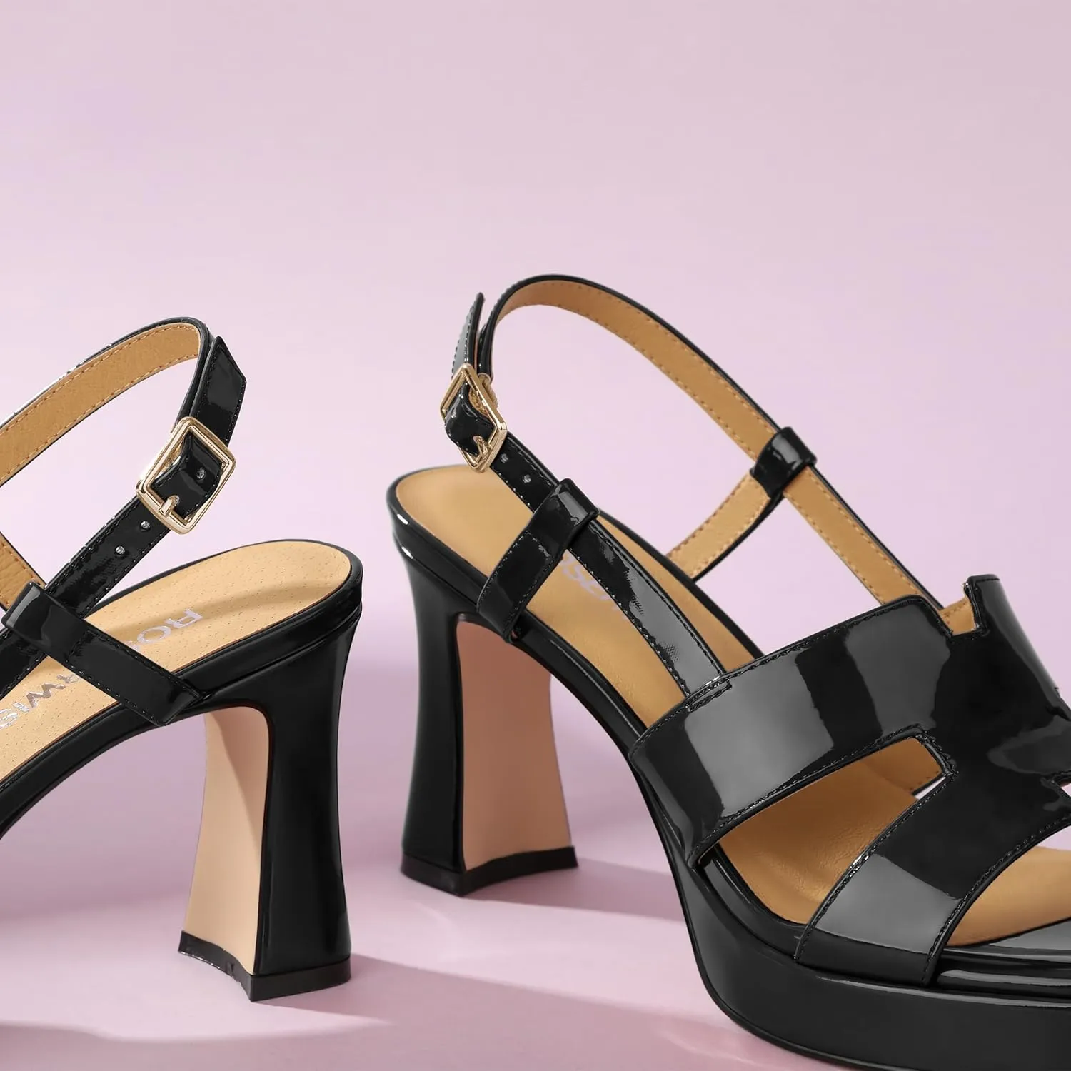 ROSERWISH Heels for Women Chunky Block Platform High Heels Square Open Toe Strappy Heel Sandals Wedding Party Prom Fashion Slingback Dress Pump Sandals Shoes