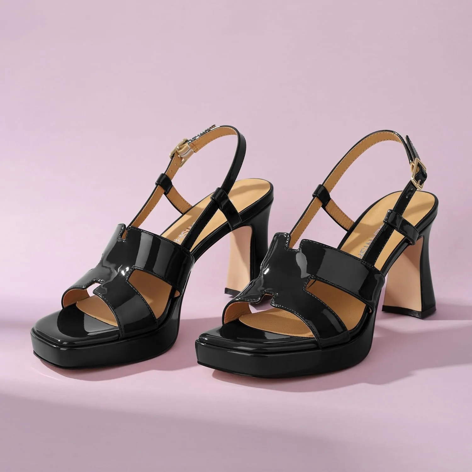 ROSERWISH Heels for Women Chunky Block Platform High Heels Square Open Toe Strappy Heel Sandals Wedding Party Prom Fashion Slingback Dress Pump Sandals Shoes