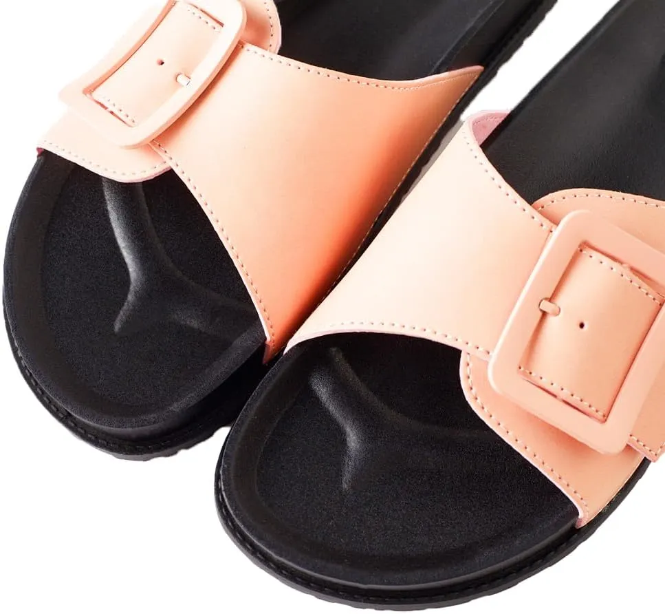 Roxoni Women's Open Toe Big Adjustable Strap Slide Sandals - Stylish and Comfortable Slip-Ons with Wide Strap Design