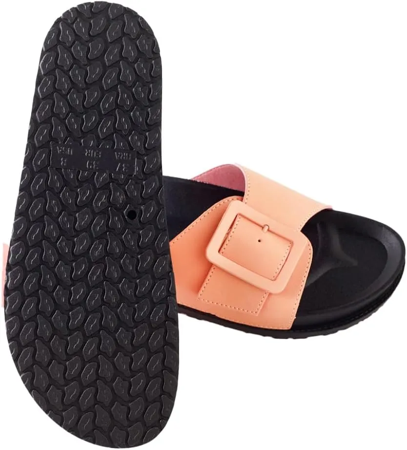 Roxoni Women's Open Toe Big Adjustable Strap Slide Sandals - Stylish and Comfortable Slip-Ons with Wide Strap Design