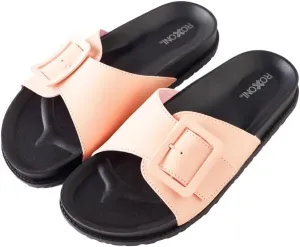 Roxoni Women's Open Toe Big Adjustable Strap Slide Sandals - Stylish and Comfortable Slip-Ons with Wide Strap Design