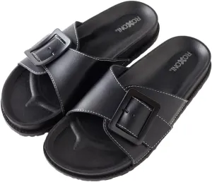 Roxoni Women's Open Toe Big Adjustable Strap Slide Sandals - Stylish and Comfortable Slip-Ons with Wide Strap Design