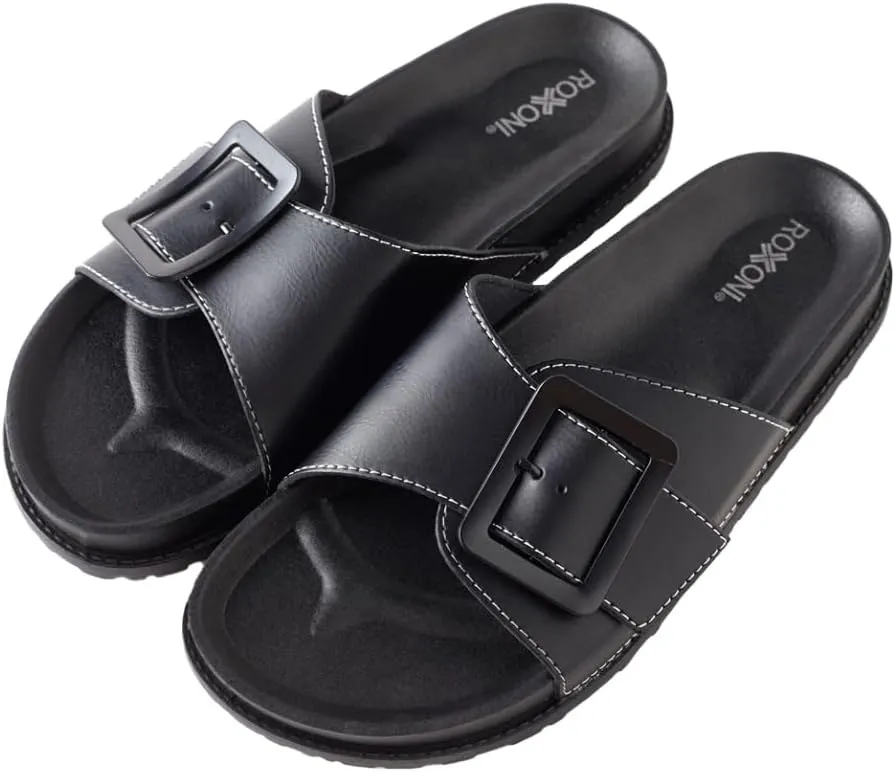 Roxoni Women's Open Toe Big Adjustable Strap Slide Sandals - Stylish and Comfortable Slip-Ons with Wide Strap Design