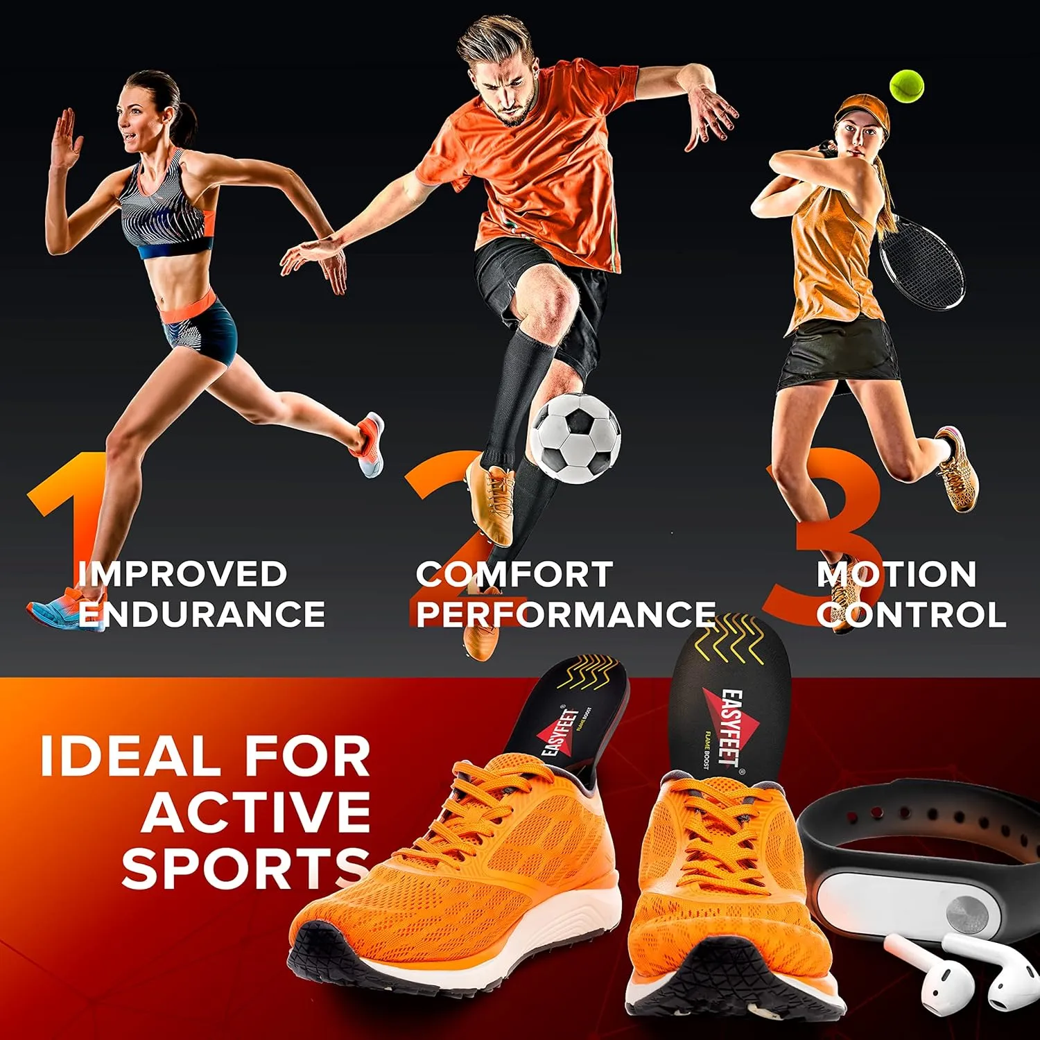 Running Athletic Shoe Insoles Men Women - Sport Insole - Shock Absorption Inserts - Walking Hiking Hockey Tennis Basketball - Orthotic Comfort Cushions Inserts Sneakers