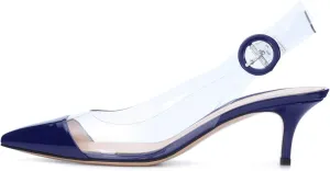 SAMMITOP Women's Clear Ankle Strappy Transparent Slingback Mid Kitten Heels 2.5'' Pointed Toe PVC Dress Sandals Shoes with Buckle