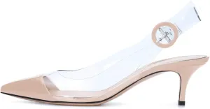 SAMMITOP Women's Clear Ankle Strappy Transparent Slingback Mid Kitten Heels 2.5'' Pointed Toe PVC Dress Sandals Shoes with Buckle