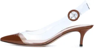 SAMMITOP Women's Clear Ankle Strappy Transparent Slingback Mid Kitten Heels 2.5'' Pointed Toe PVC Dress Sandals Shoes with Buckle
