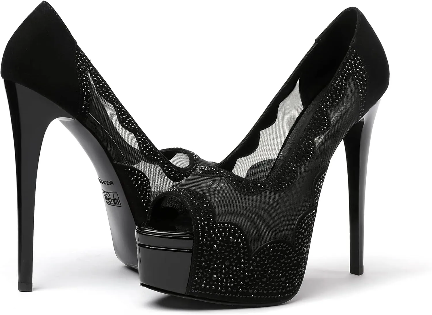 SAMMITOP Women's High Heels Platform Sandals Rhinestones Peep Toe Pumps Lace Flower Slingback Hollow Sexy Dress Stilettos Shoes for Wedding Party