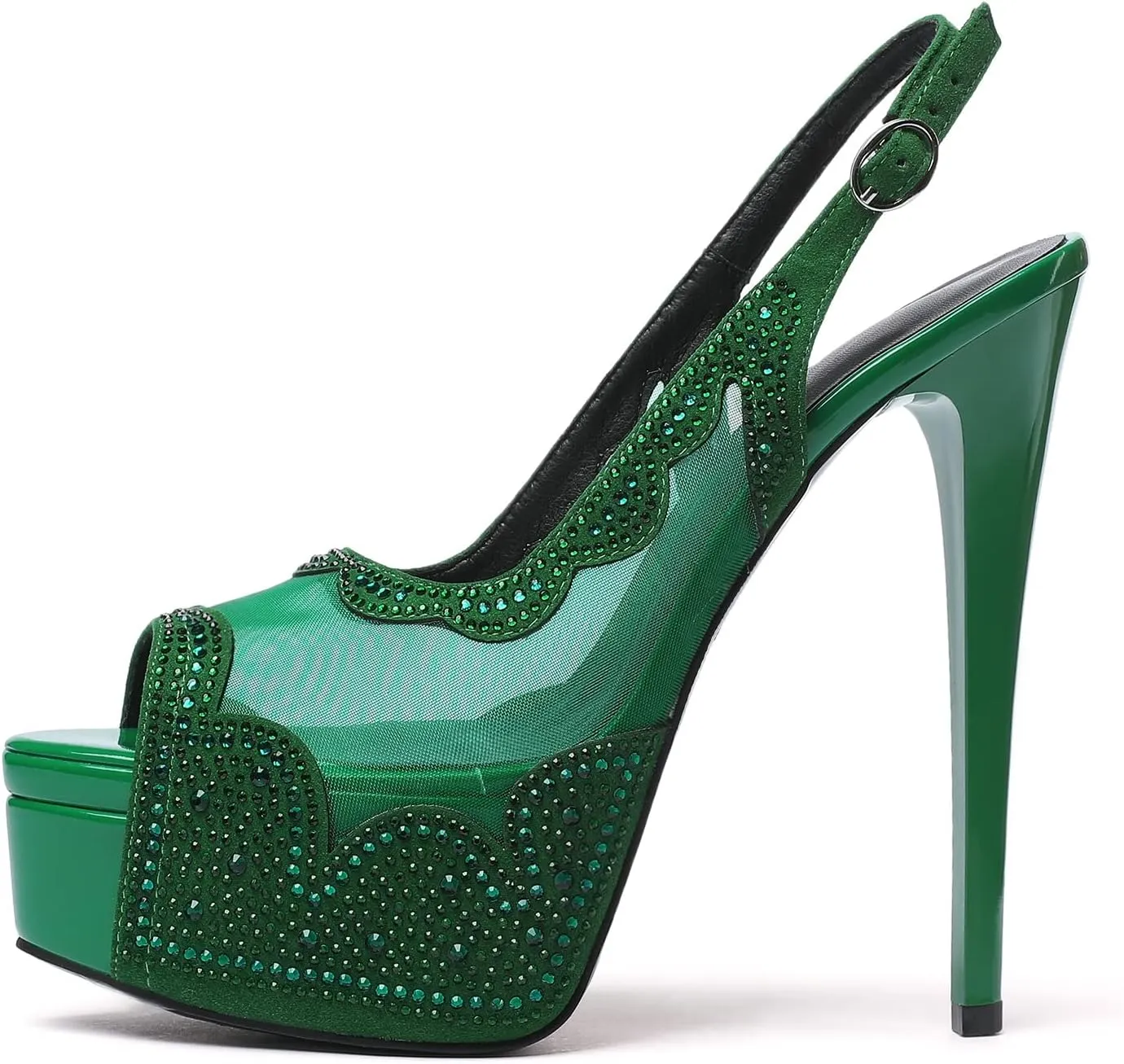 SAMMITOP Women's High Heels Platform Sandals Rhinestones Peep Toe Pumps Lace Flower Slingback Hollow Sexy Dress Stilettos Shoes for Wedding Party