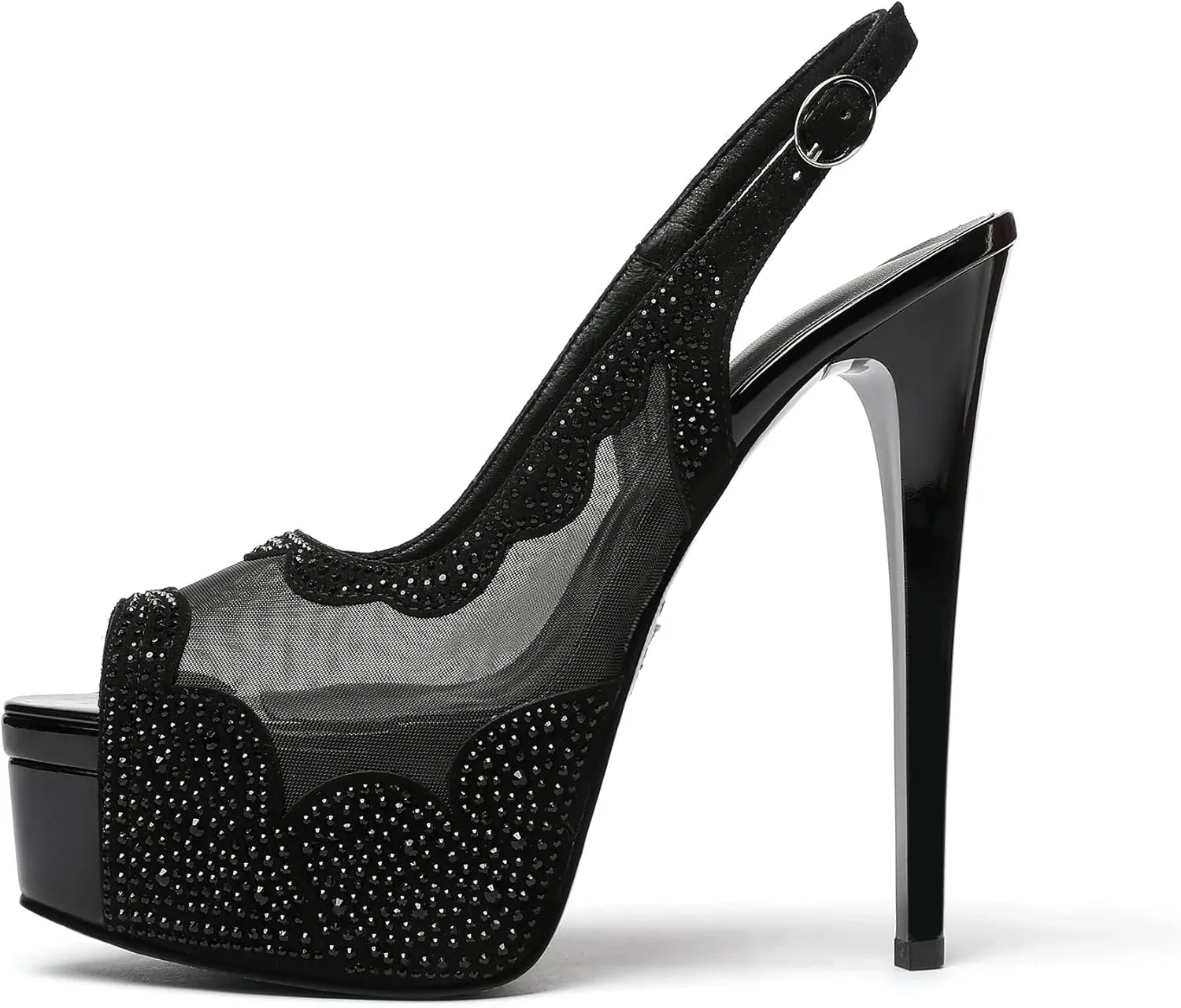 SAMMITOP Women's High Heels Platform Sandals Rhinestones Peep Toe Pumps Lace Flower Slingback Hollow Sexy Dress Stilettos Shoes for Wedding Party