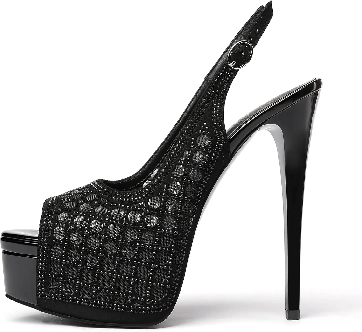 SAMMITOP Women's High Heels Platform Sandals Rhinestones Peep Toe Pumps Lace Flower Slingback Hollow Sexy Dress Stilettos Shoes for Wedding Party