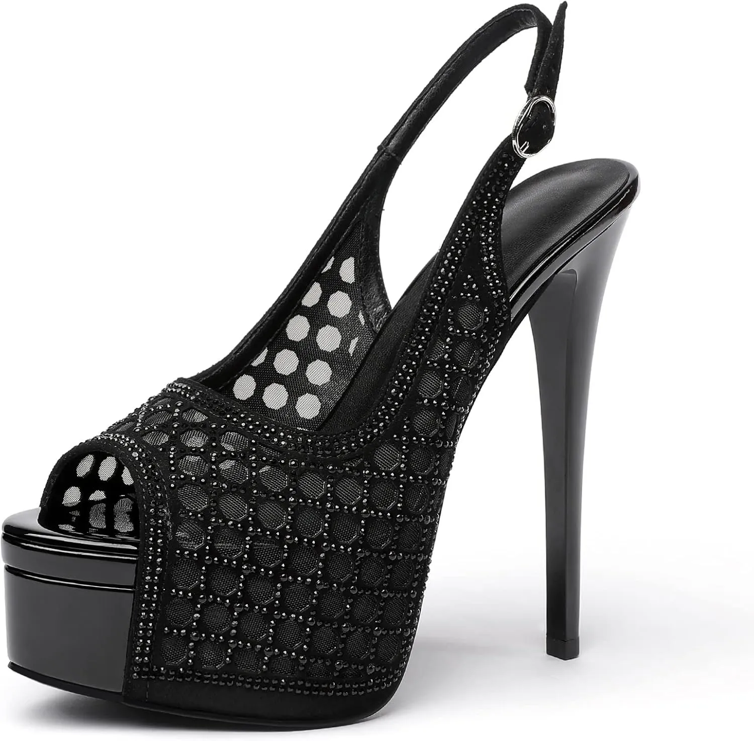 SAMMITOP Women's High Heels Platform Sandals Rhinestones Peep Toe Pumps Lace Flower Slingback Hollow Sexy Dress Stilettos Shoes for Wedding Party