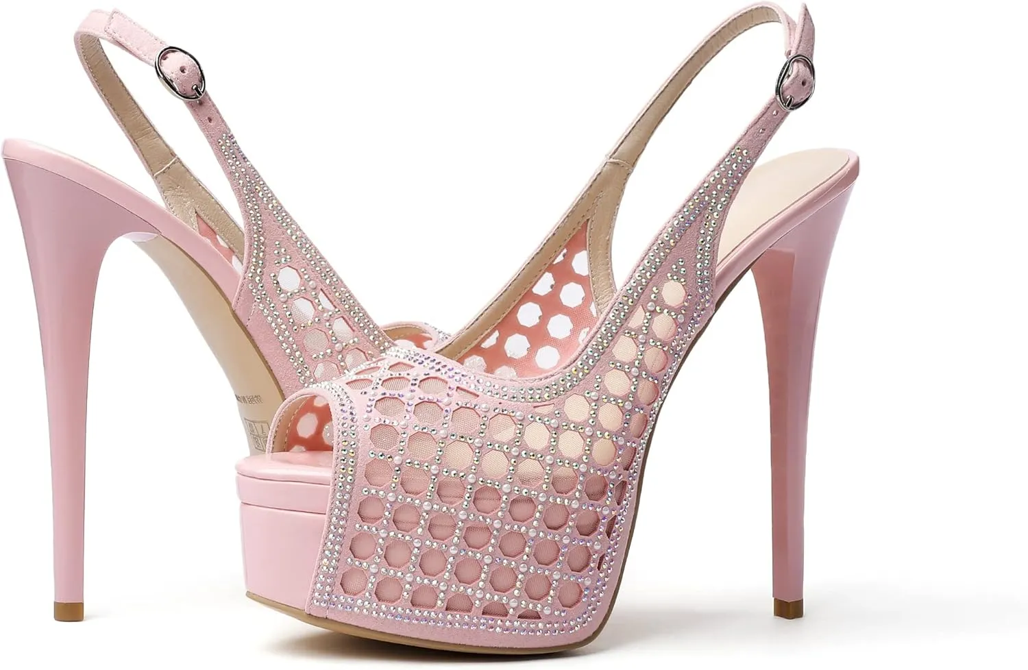 SAMMITOP Women's High Heels Platform Sandals Rhinestones Peep Toe Pumps Lace Flower Slingback Hollow Sexy Dress Stilettos Shoes for Wedding Party