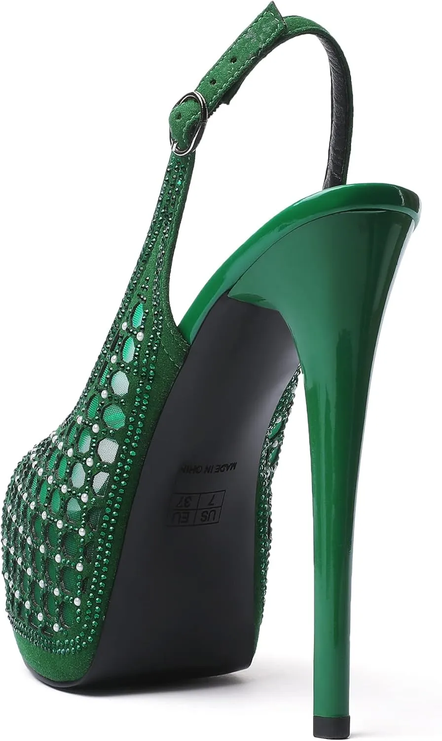 SAMMITOP Women's High Heels Platform Sandals Rhinestones Peep Toe Pumps Lace Flower Slingback Hollow Sexy Dress Stilettos Shoes for Wedding Party