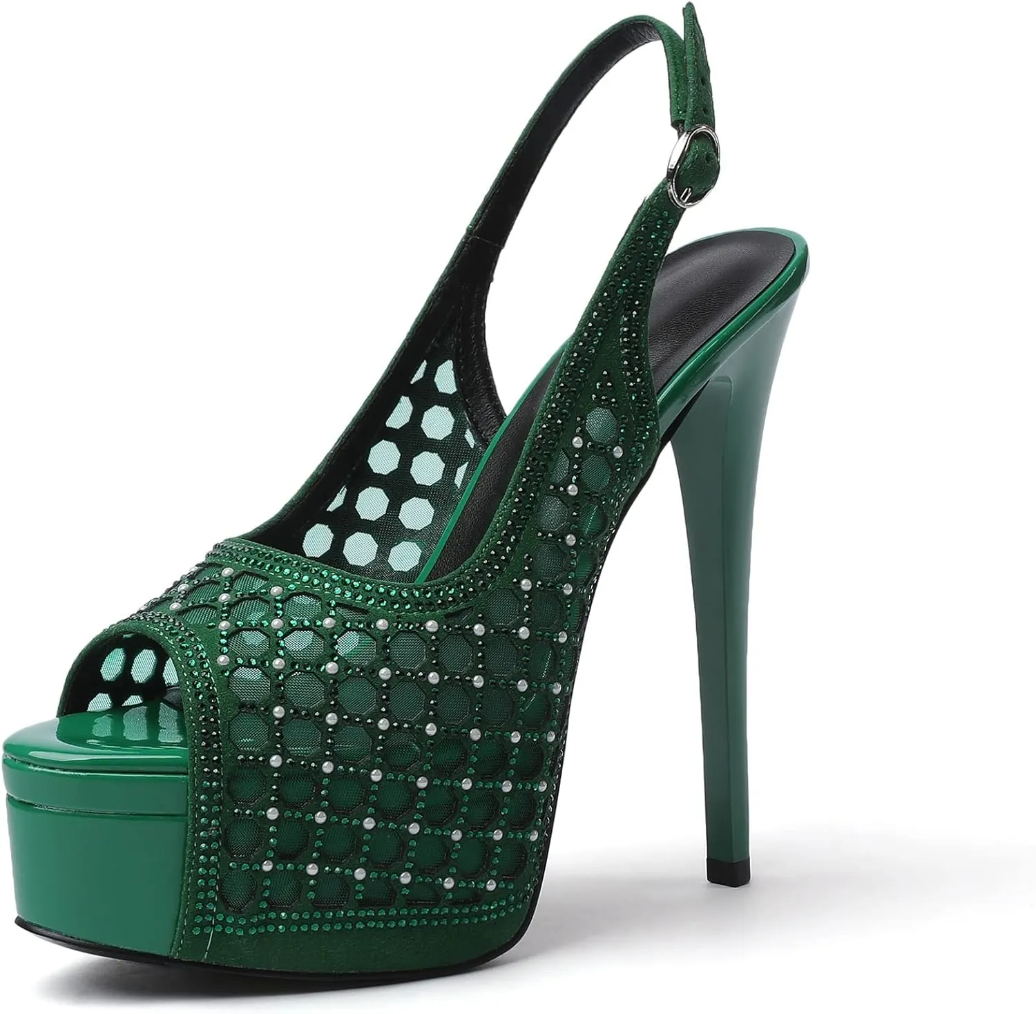 SAMMITOP Women's High Heels Platform Sandals Rhinestones Peep Toe Pumps Lace Flower Slingback Hollow Sexy Dress Stilettos Shoes for Wedding Party