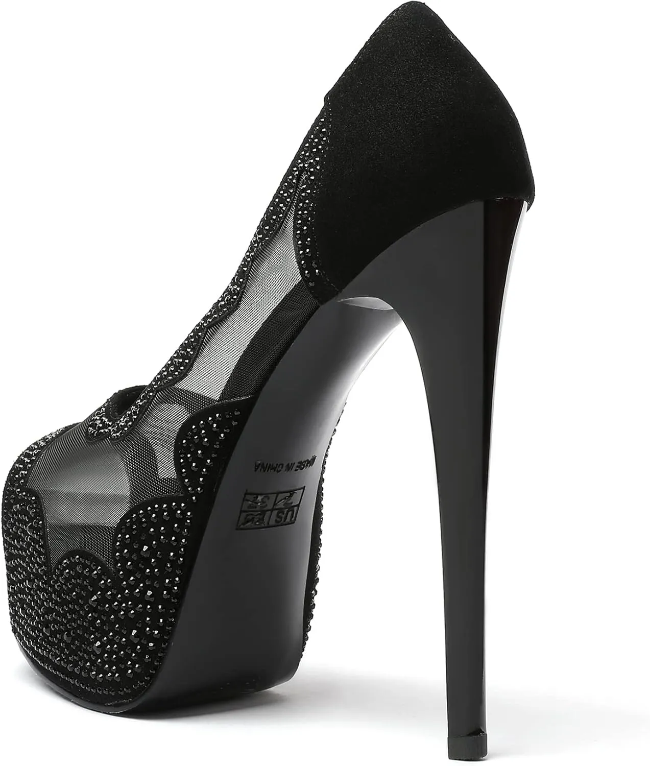 SAMMITOP Women's High Heels Platform Sandals Rhinestones Peep Toe Pumps Lace Flower Slingback Hollow Sexy Dress Stilettos Shoes for Wedding Party