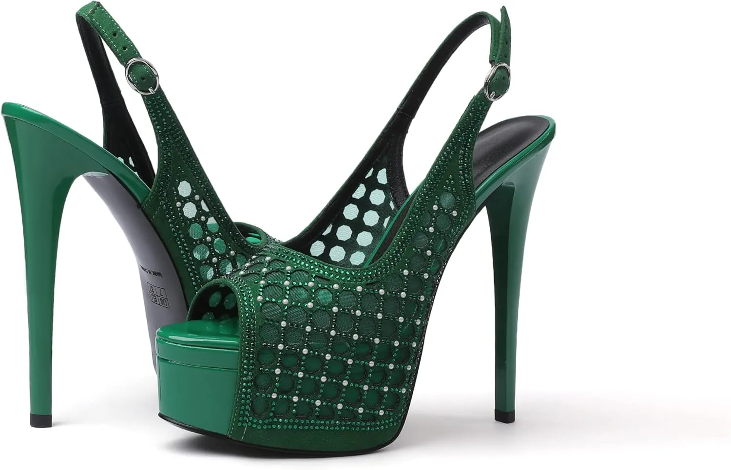 SAMMITOP Women's High Heels Platform Sandals Rhinestones Peep Toe Pumps Lace Flower Slingback Hollow Sexy Dress Stilettos Shoes for Wedding Party