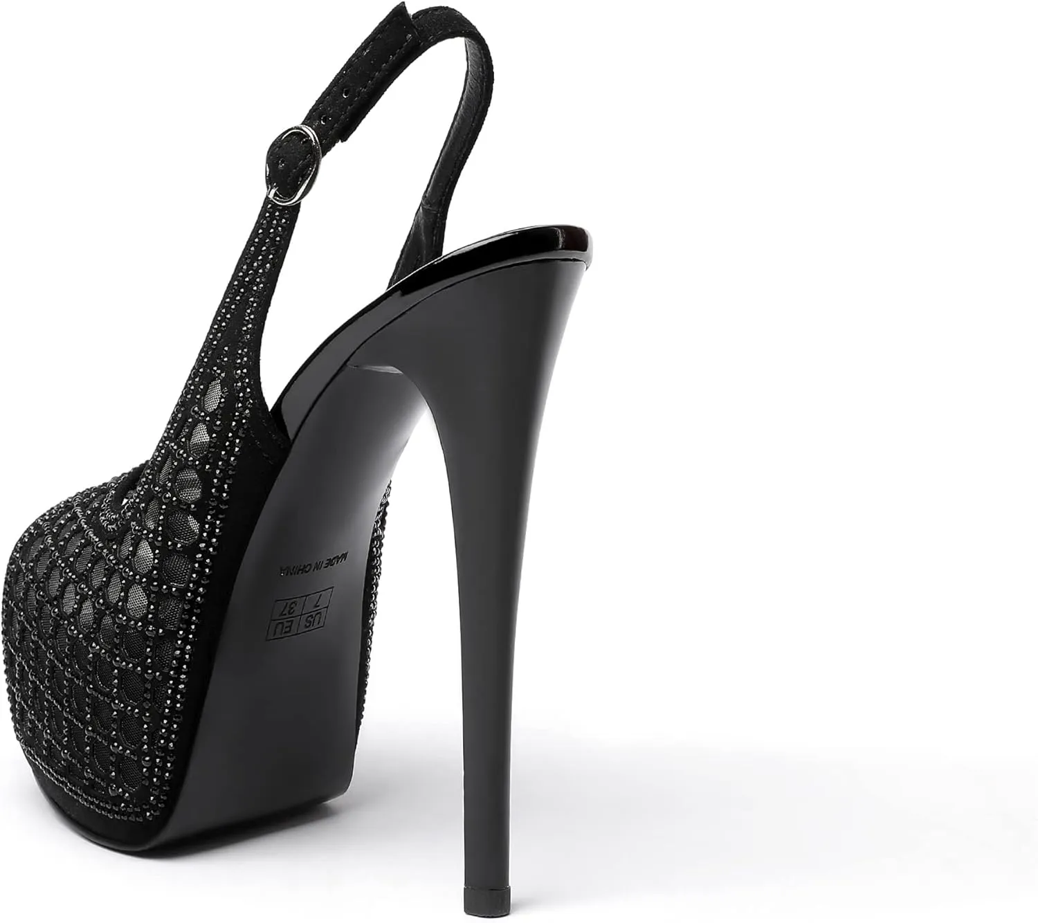 SAMMITOP Women's High Heels Platform Sandals Rhinestones Peep Toe Pumps Lace Flower Slingback Hollow Sexy Dress Stilettos Shoes for Wedding Party