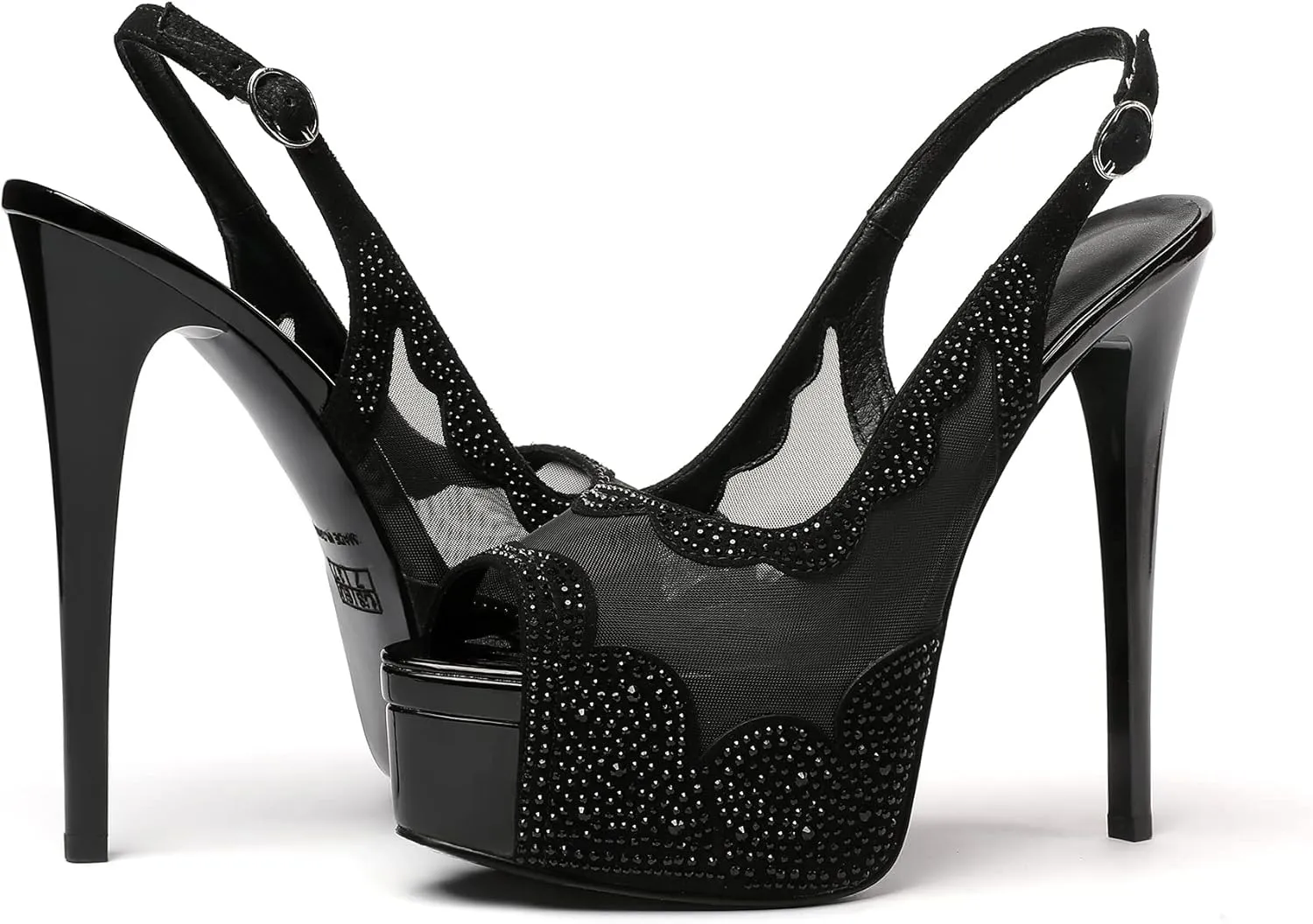 SAMMITOP Women's High Heels Platform Sandals Rhinestones Peep Toe Pumps Lace Flower Slingback Hollow Sexy Dress Stilettos Shoes for Wedding Party