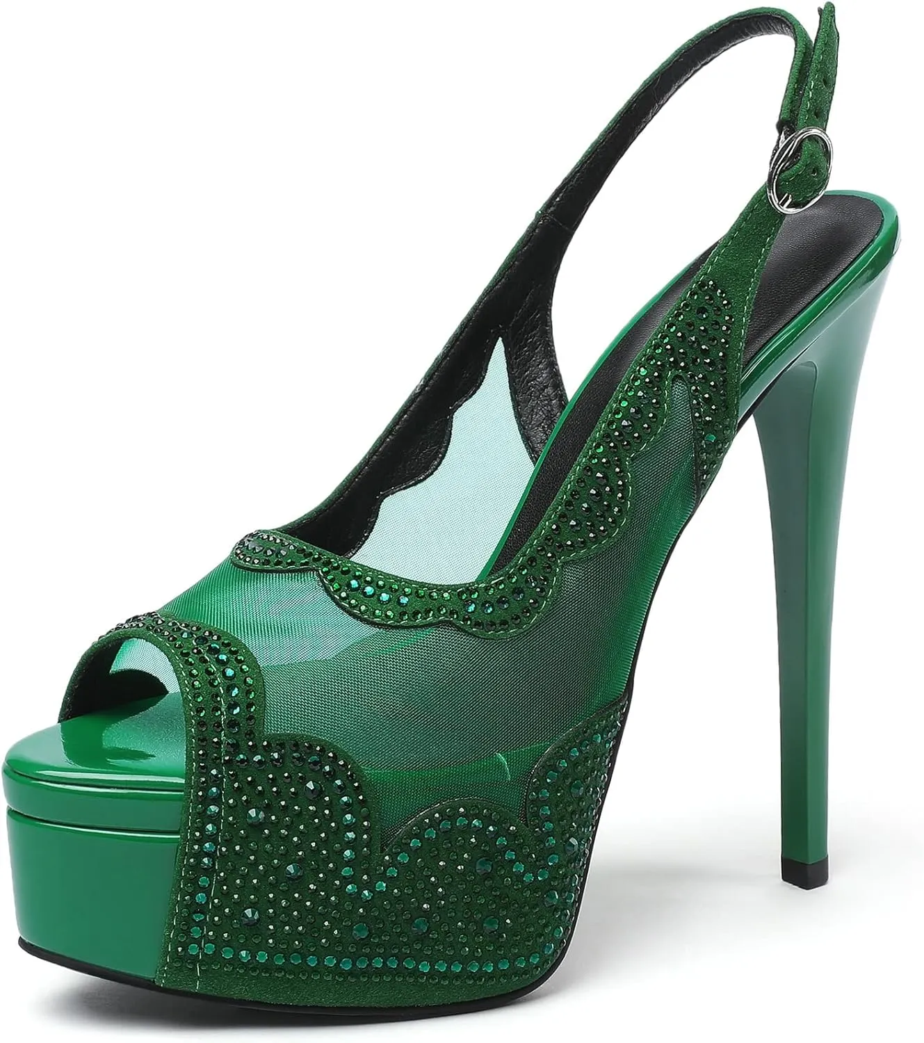 SAMMITOP Women's High Heels Platform Sandals Rhinestones Peep Toe Pumps Lace Flower Slingback Hollow Sexy Dress Stilettos Shoes for Wedding Party