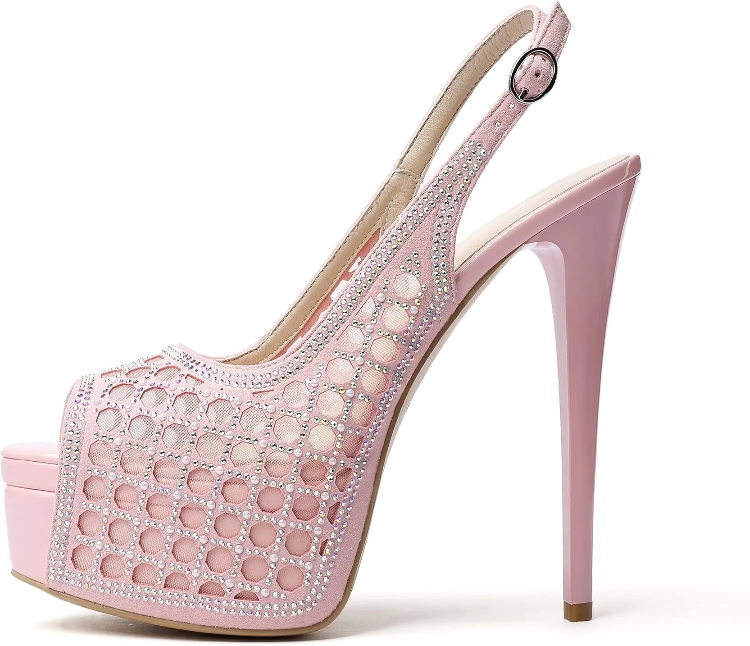 SAMMITOP Women's High Heels Platform Sandals Rhinestones Peep Toe Pumps Lace Flower Slingback Hollow Sexy Dress Stilettos Shoes for Wedding Party
